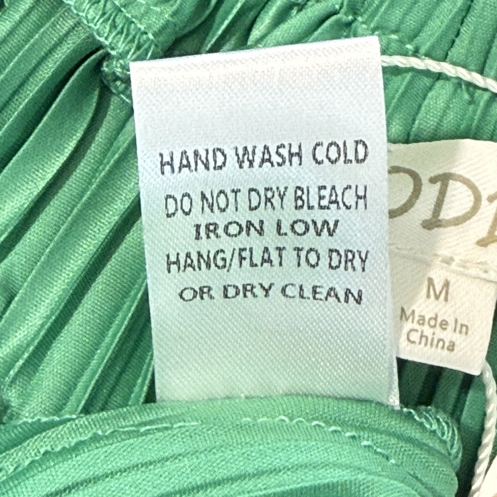 ODDY Womens Pleated Pants Size M Kelly Green Elastic Waist Satin Wide Leg Resort - Picture 5 of 8